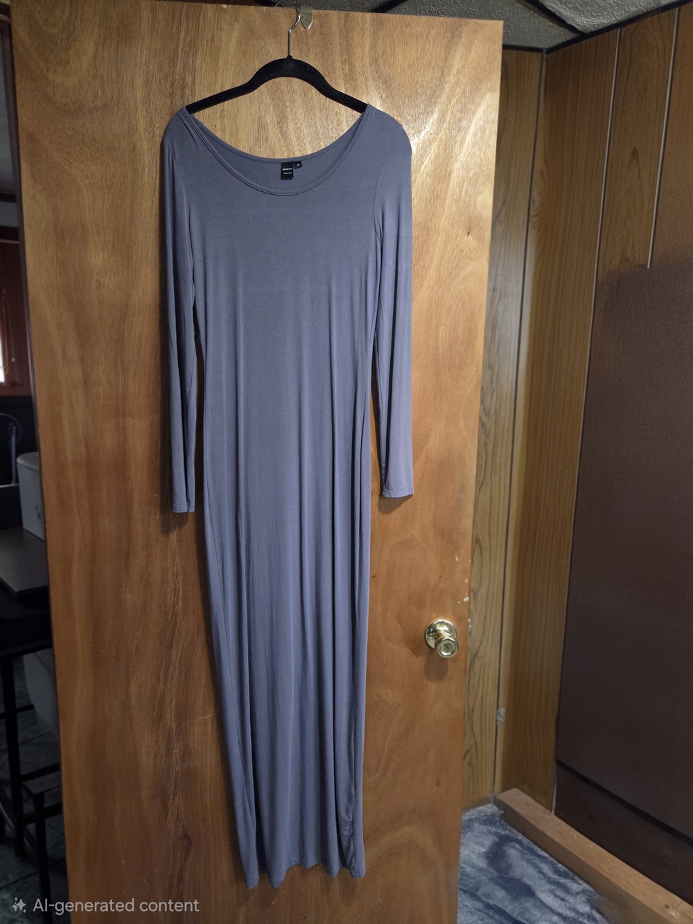 SHEIN Gray Long Sleeve Maxi Scoop Neck Dress